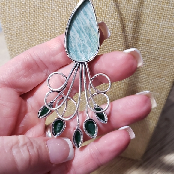 Amazonite necklace, 925 silver onyx amazonite pendant necklace - Picture 11 of 16